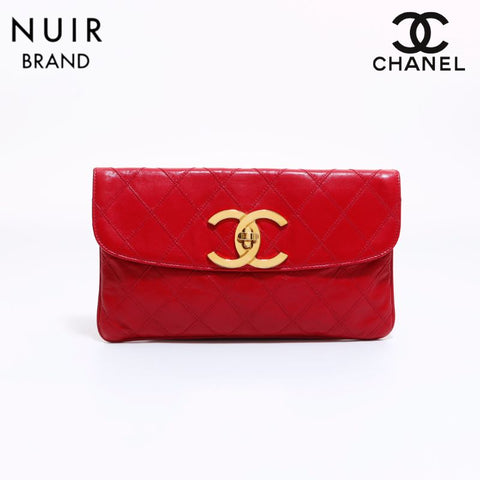 シャネル CHANEL ビコローレ ココマーク  クラッチバッグ レザー レッド WS6274