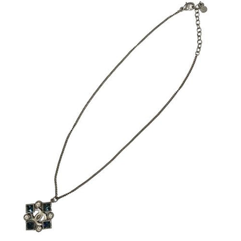 CHANEL COCO Mark Gripoix Rhinestone Pendant Vintage Necklace Silver WS2865