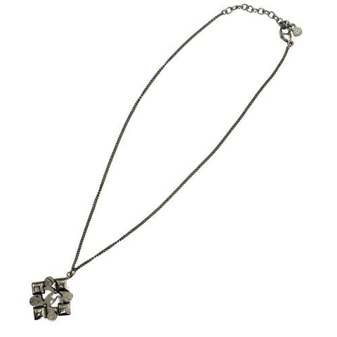 CHANEL COCO Mark Gripoix Rhinestone Pendant Vintage Necklace Silver WS2865
