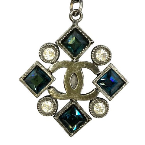 CHANEL COCO Mark Gripoix Rhinestone Pendant Vintage Necklace Silver WS2865