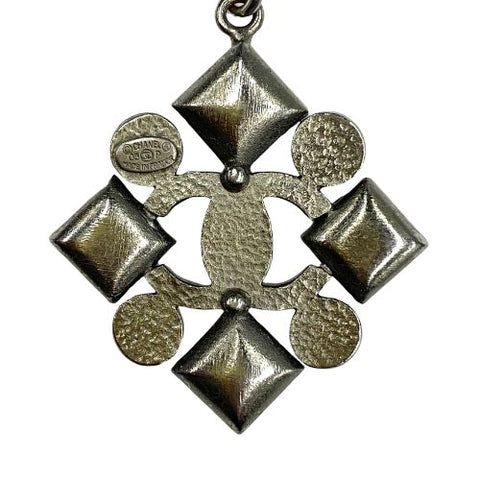 CHANEL COCO Mark Gripoix Rhinestone Pendant Vintage Necklace Silver WS2865