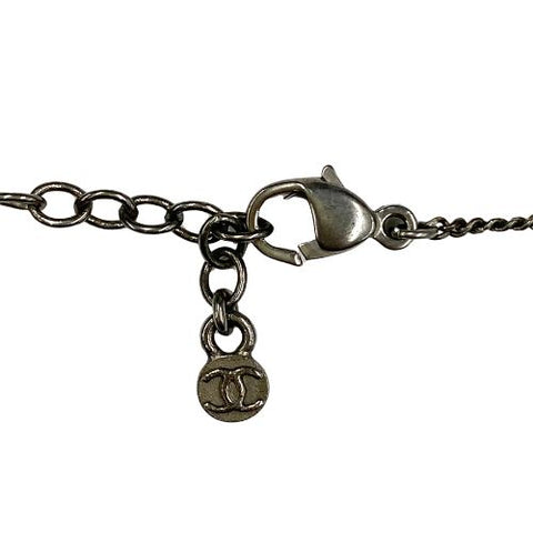 CHANEL COCO Mark Gripoix Rhinestone Pendant Vintage Necklace Silver WS2865