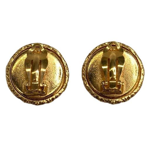 Chanel Coco Mark Pearl Round Earrings Gold WS1865
