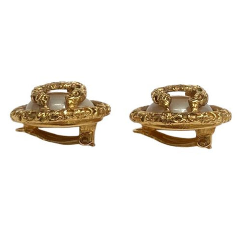 Chanel Coco Mark Pearl Round Earrings Gold WS1865