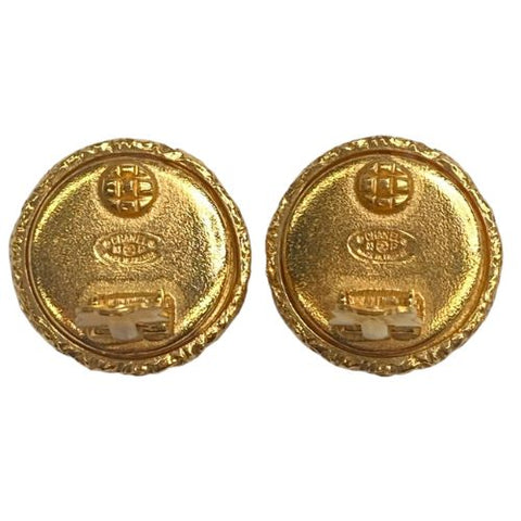 Chanel Coco Mark Pearl Round Earrings Gold WS1865