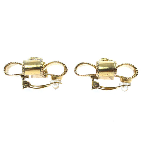 CHANEL COCO Mark Ribbon cloth Earring 97A gold eit0567P5199