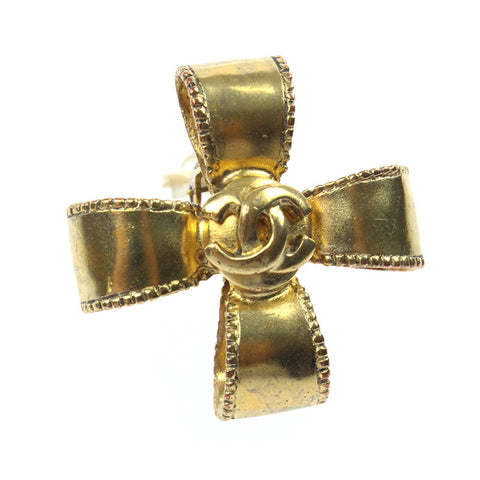 CHANEL COCO Mark Ribbon cloth Earring 97A gold eit0567P5199