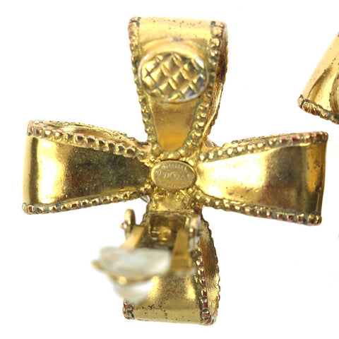 CHANEL COCO Mark Ribbon cloth Earring 97A gold eit0567P5199