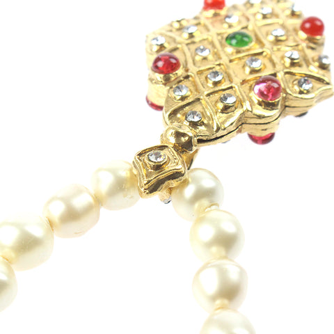 CHANEL Pearl Rhinestone Gripoa Vintage Necklace gold eit0035P6895