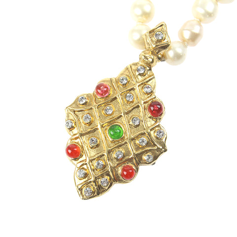 Chanel Pearl Rhinestone Gripore Vintage Necklace Gold eit0035P6895
