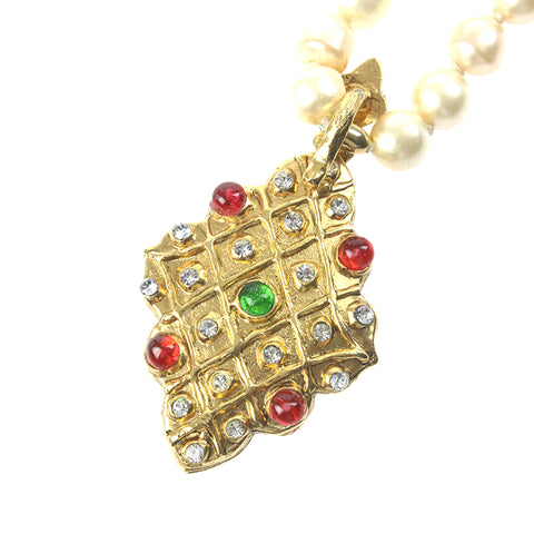 CHANEL Pearl Rhinestone Gripoa Vintage Necklace gold eit0035P6895