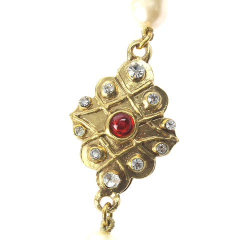 CHANEL Pearl Rhinestone Gripoa Vintage Necklace gold eit0035P6895