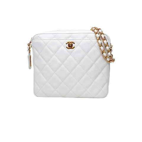 Chanel Caviar Skin Chain Shoulder Bag 1996-1997 Shoulder Bag Leather White WS1701