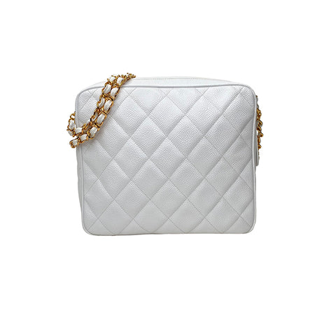 Chanel Caviar Skin Chain Swerder Sac 1996-1997 Sac d'épaule en cuir blanc WS1701