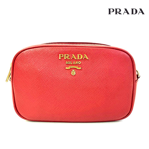 PRADA Saffiano 2way Gold Chain Body Bag Red WS2470