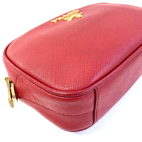 PRADA Saffiano 2way Gold Chain Body Bag Red WS2470