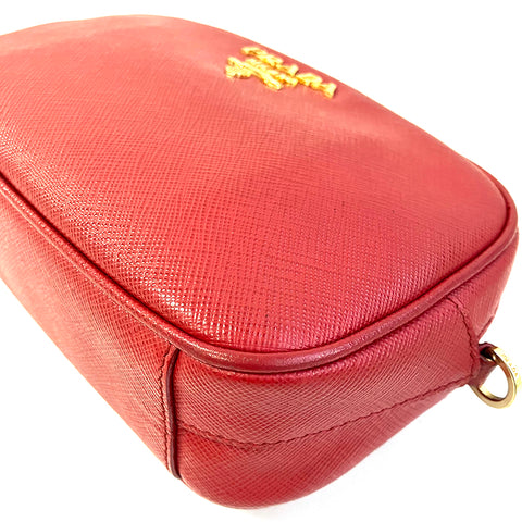 PRADA Saffiano 2way Gold Chain Body Bag Red WS2470