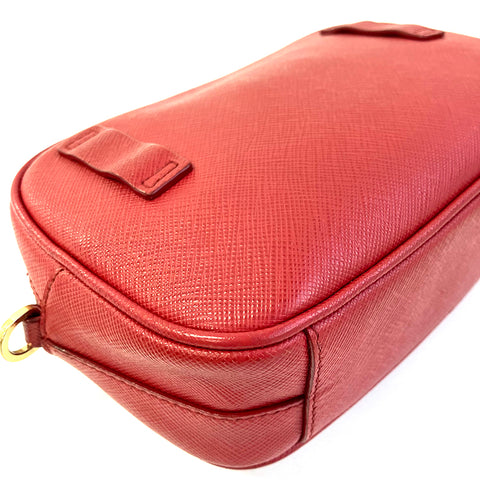 PRADA Saffiano 2way Gold Chain Body Bag Red WS2470