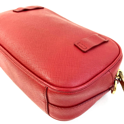 PRADA Saffiano 2way Gold Chain Body Bag Red WS2470