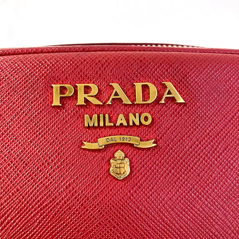 PRADA Saffiano 2way Gold Chain Body Bag Red WS2470