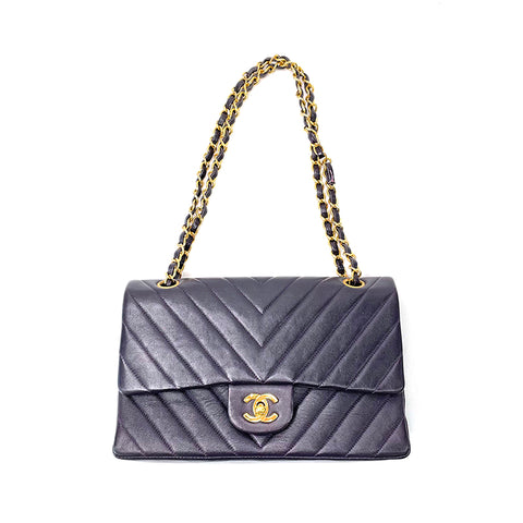 Chanel V-genähte Chevron Coco-Mark-Umhängetasche Leder lila WS1157