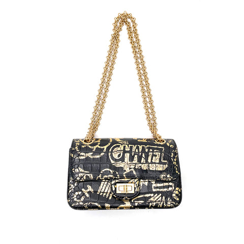 Chanel Chanel 2.55 Graffiti Crocodile Umhängetasche Schwarz WS1158