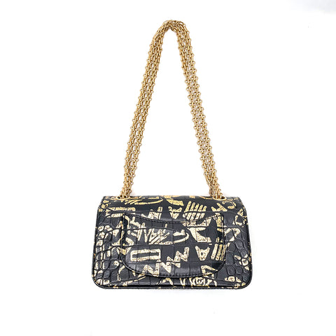 Chanel Chanel 2.55 Graffiti Crocodile Umhängetasche Schwarz WS1158