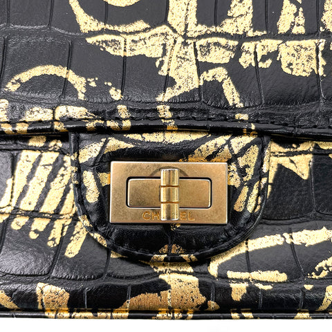 CHANEL 2.55 Graffiti Croco Shoulder Bag black WS1158
