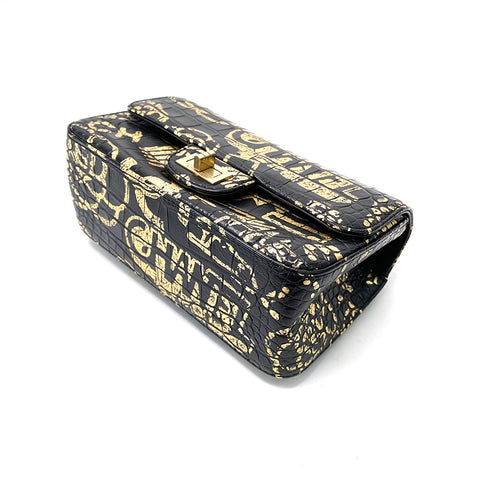 Chanel Chanel 2.55 Graffiti Crocodile Umhängetasche Schwarz WS1158
