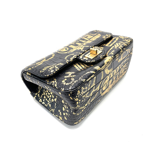 Chanel Chanel 2.55 Graffiti Crocodile Umhängetasche Schwarz WS1158