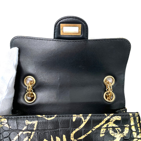 CHANEL 2.55 Graffiti Croco Shoulder Bag black WS1158