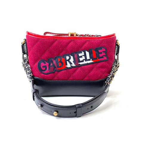 Chanel Gabriel Dou Leather Tweed Chain Shoulder Shoulder Bag Wool Red x Black WS1889