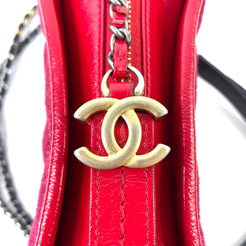 Chanel Gabriel Dou Leder Tweed Ketten -Schulter -Umhängetasche Wolle rot x Schwarz WS1889