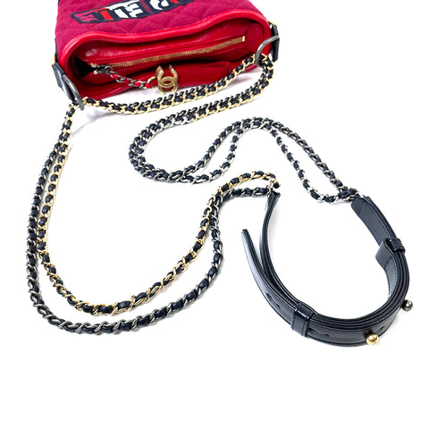 Chanel Gabriel Dou Leder Tweed Ketten -Schulter -Umhängetasche Wolle rot x Schwarz WS1889