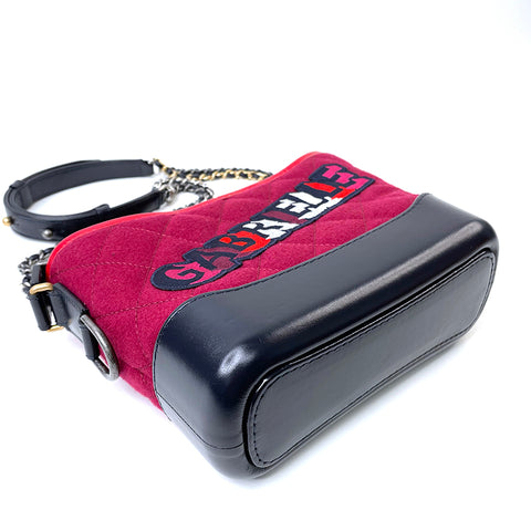 Chanel Gabriel Dou Leder Tweed Ketten -Schulter -Umhängetasche Wolle rot x Schwarz WS1889