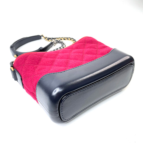 Chanel Gabriel Dou Leder Tweed Ketten -Schulter -Umhängetasche Wolle rot x Schwarz WS1889