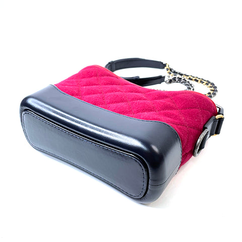 Chanel Gabriel Dou Leder Tweed Ketten -Schulter -Umhängetasche Wolle rot x Schwarz WS1889
