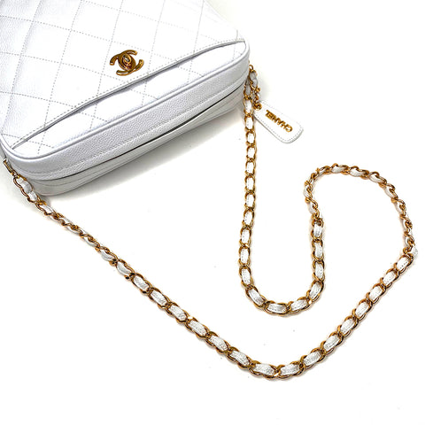 Chanel Caviar Skin Chain Swerder Sac 1996-1997 Sac d'épaule en cuir blanc WS1701