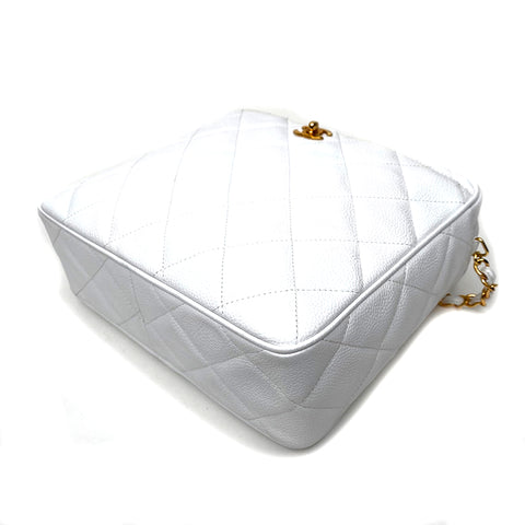 Chanel Caviar Skin Chain Shoulder Bag 1996-1997 Shoulder Bag Leather White WS1701