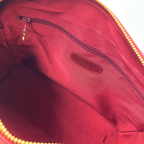 CHANEL Caviar Leather Triple Coco Chain No. 4 1990s 90s Gold Metal Shoulder Bag Red WS2100