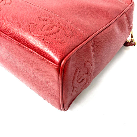 シャネル CHANEL キャビア レザー トリプルココ チェーン 4番台 1990s 90年代  ゴールド金具 ショルダーバッグ レッド WS2100