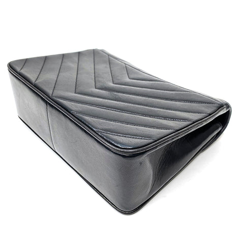 Chanel V-genähte Wain-Schulter 1986-1988 Umhängetaschen Lambskin Schwarz WS1699