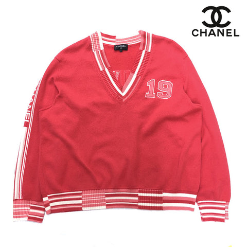 Chanel Coco Mark V-Neck Knit Pink Eitm0143