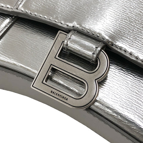 BALENCIAGA Hourglass XS 2WAY Hand Mini Shoulder Bag leather Silver P12342