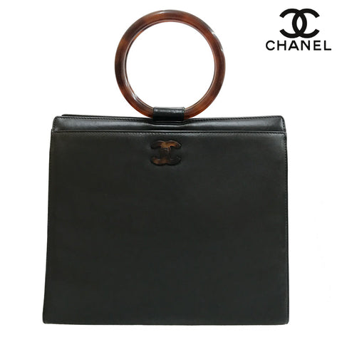 Chanel Coco Mark Nr. 5 Vintage Tortoise Shell braune Handtasche Leder Schwarz C3084