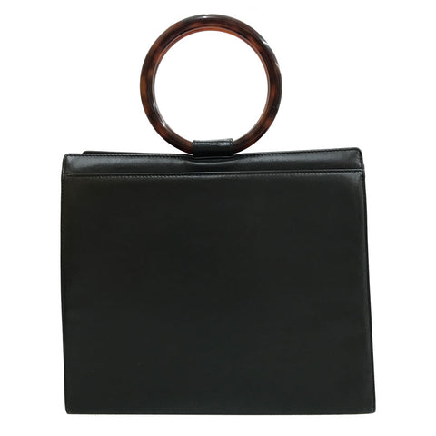 Chanel Coco Mark Nr. 5 Vintage Tortoise Shell braune Handtasche Leder Schwarz C3084