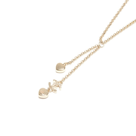 CHANEL Heart Metal Rhinestone CC Logo B25A Necklace gold KC007