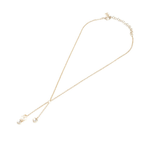 CHANEL Heart Metal Rhinestone CC Logo B25A Necklace gold KC007