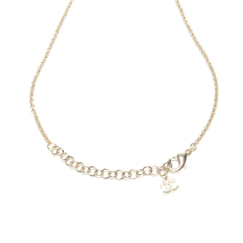 CHANEL Heart Metal Rhinestone CC Logo B25A Necklace gold KC007