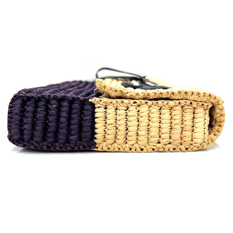 Balenciaga Raffia Rattan离合器袋米色X紫色P11143